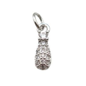copper teardrop pendant paved zircon, platinum plated, approx 4-10mm [FN13328]