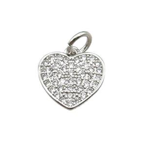 copper heart pendant paved zircon, platinum plated, approx 11mm [FN13338]