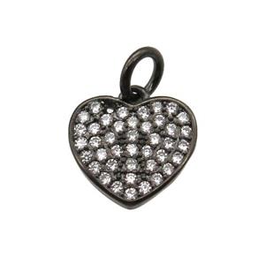 copper heart pendant paved zircon, black plated, approx 11mm [FN13341]