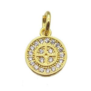 copper circle pendant paved zircon, gold plated, approx 8mm dia [FN13344]