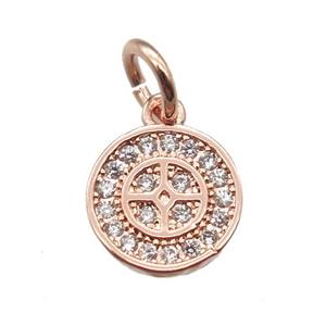 copper circle pendant paved zircon, rose gold, approx 8mm dia [FN13345]
