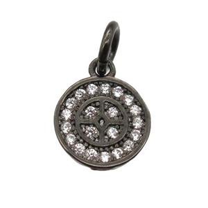 copper circle pendant paved zircon, black plated, approx 8mm dia [FN13346]