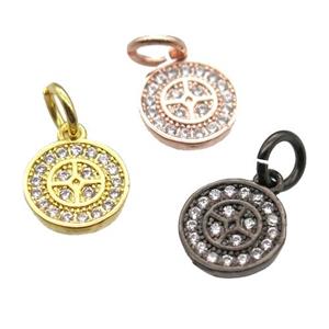 copper circle pendant paved zircon, mixed color, approx 8mm dia [FN13347]