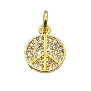 copper pendant paved zircon, peace sign, gold plated, approx 8mm dia [FN13349]
