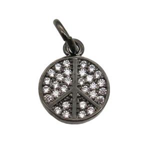 copper pendant paved zircon, peace sign, black plated, approx 8mm dia [FN13351]