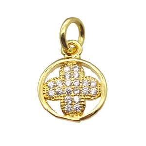 copper clover pendant paved zircon, gold plated, approx 9mm dia [FN13354]