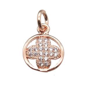 copper clover pendant paved zircon, rose gold, approx 9mm dia [FN13355]