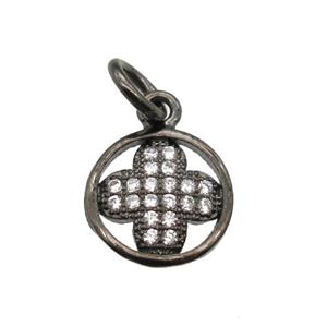 copper clover pendant paved zircon, black plated, approx 9mm dia [FN13356]