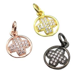 copper clover pendant paved zircon, mixed color, approx 9mm dia [FN13357]