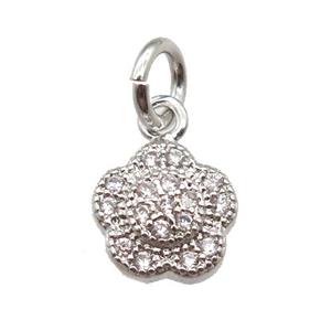 copper flower pendant paved zircon, platinum plated, approx 8mm dia [FN13358]