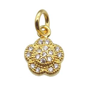 copper flower pendant paved zircon, gold plated, approx 8mm dia [FN13359]