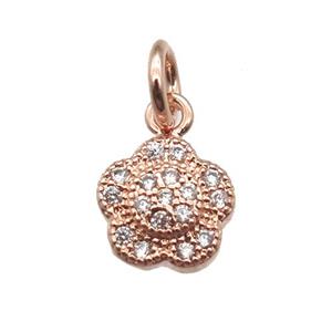 copper flower pendant paved zircon, rose gold, approx 8mm dia [FN13360]