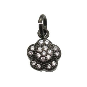 copper flower pendant paved zircon, black plated, approx 8mm dia [FN13361]