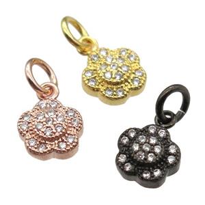 copper flower pendant paved zircon, mixed color, approx 8mm dia [FN13362]