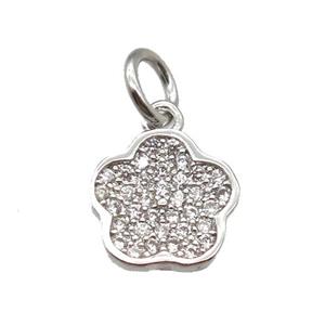 copper flower pendant paved zircon, platinum plated, approx 9mm dia [FN13363]