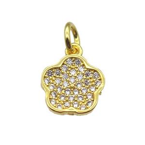 copper flower pendant paved zircon, gold plated, approx 9mm dia [FN13364]