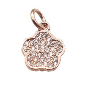 copper flower pendant paved zircon, rose gold, approx 9mm dia [FN13365]