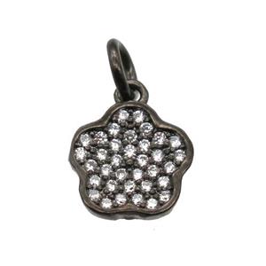 copper flower pendant paved zircon, black plated, approx 9mm dia [FN13366]