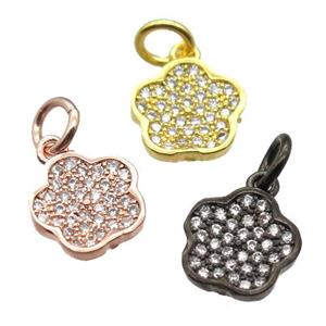copper flower pendant paved zircon, mixed color, approx 9mm dia [FN13367]