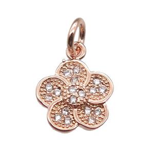 copper flower pendant paved zircon, rose gold, approx 10mm dia [FN13370]