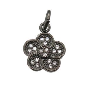 copper flower pendant paved zircon, black plated, approx 10mm dia [FN13371]
