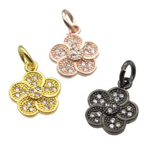 copper flower pendant paved zircon, mixed color, approx 10mm dia [FN13372]