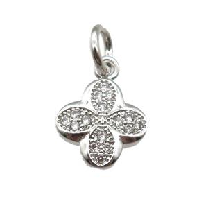 copper clover pendant paved zircon, platinum plated, approx 9mm dia [FN13373]