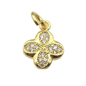 copper clover pendant paved zircon, gold plated, approx 9mm dia [FN13374]