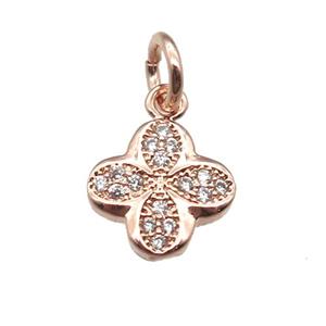 copper clover pendant paved zircon, rose gold, approx 9mm dia [FN13375]