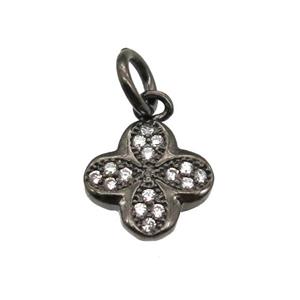 copper clover pendant paved zircon, black plated, approx 9mm dia [FN13376]