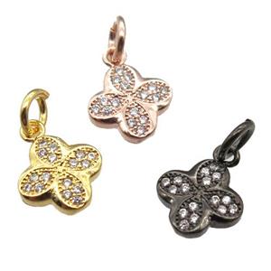 copper clover pendant paved zircon, mixed color, approx 9mm dia [FN13377]