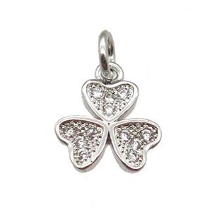 copper clover pendant paved zircon, platinum plated, approx 10mm [FN13378]