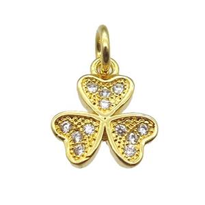 copper clover pendant paved zircon, gold plated, approx 10mm [FN13379]