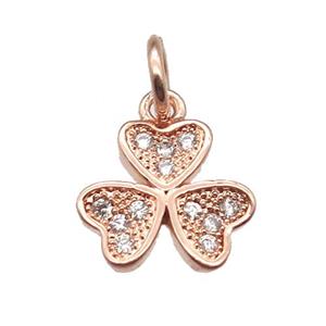 copper clover pendant paved zircon, rose gold, approx 10mm [FN13380]