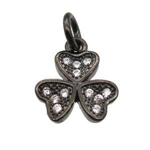 copper clover pendant paved zircon, black plated, approx 10mm [FN13381]