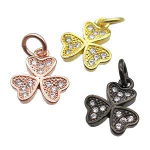 copper clover pendant paved zircon, mixed color, approx 10mm [FN13382]