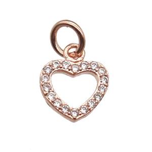 copper heart pendant paved zircon, rose gold, approx 8mm dia [FN13385]