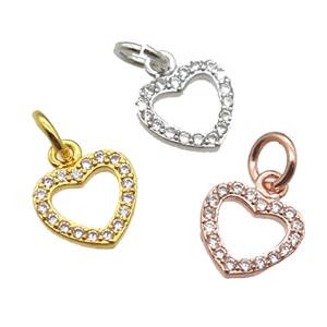 copper heart pendant paved zircon, mixed color, approx 8mm dia [FN13386]