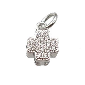 copper cross pendant paved zircon, platinum plated, approx 7mm [FN13387]
