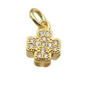 copper cross pendant paved zircon, gold plated, approx 7mm [FN13388]