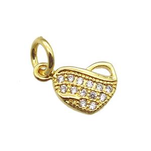 copper heart pendant paved zircon, gold plated, approx 7-8mm [FN13393]