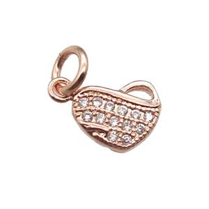 copper heart pendant paved zircon, rose gold, approx 7-8mm [FN13394]