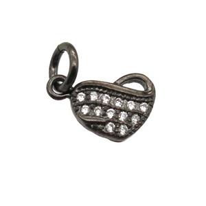 copper heart pendant paved zircon, black plated, approx 7-8mm [FN13395]