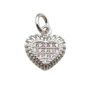 copper heart pendant paved zircon, platinum plated, approx 9mm [FN13397]