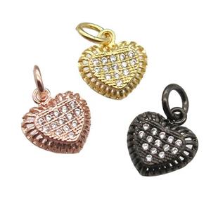 copper heart pendant paved zircon, mixed color, approx 9mm [FN13401]