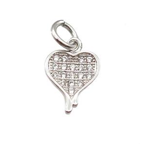 copper heart pendant paved zircon, platinum plated, approx 8-10mm [FN13402]