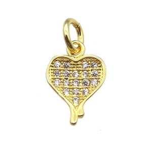 copper heart pendant paved zircon, gold plated, approx 8-10mm [FN13403]