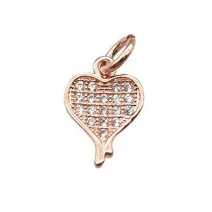 copper heart pendant paved zircon, rose gold, approx 8-10mm [FN13404]