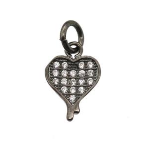 copper heart pendant paved zircon, black plated, approx 8-10mm [FN13405]