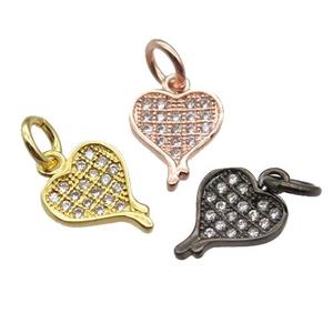 copper heart pendant paved zircon, mixed color, approx 8-10mm [FN13406]